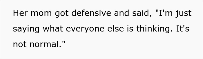 Screenshot of a conversation showing a defensive mom making an inappropriate comment during a tense family dinner.
