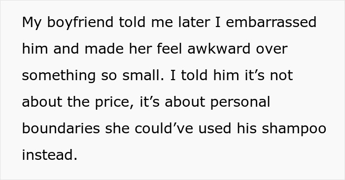 Text about refusing a female friend to use shampoo, emphasizing personal boundaries and awkward feelings.