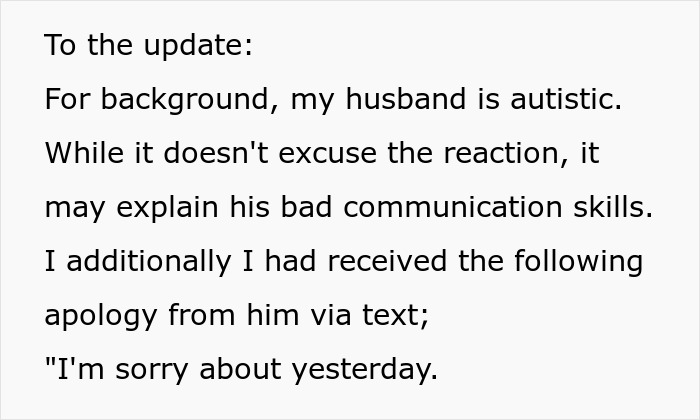Text excerpt discussing a husband mocking wife over mispronunciation while she shares surgery details, causing tears.