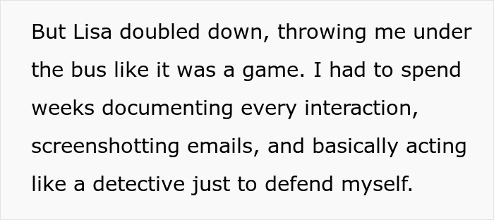 Text excerpt describing a toxic newbie spreading lies and causing workplace conflict before HR intervention.
