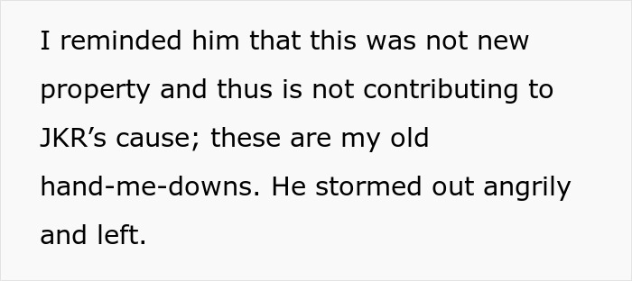 Text excerpt discussing a family conflict over a woman giving her kids Harry Potter books and accusations of bigotry.