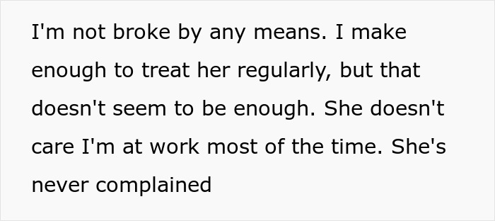 Text showing a man sharing his feelings about working hard but his girlfriend wanting a rich husband instead of a hardworking partner. Text showing a man sharing his feelings about working hard but his girlfriend wanting a rich husband instead of a hardworking partner.