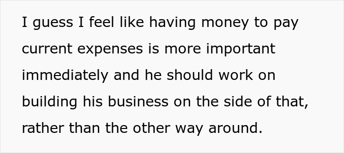 Text stating a woman feels financially trapped as her jobless fianc&eacute; lives off her while trying to build a business.