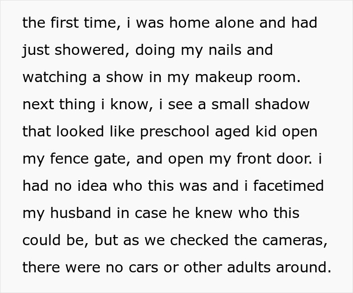 Alt text: Woman catches neighbor&rsquo;s son inside her home, surprised by the parents&rsquo; casual reaction to the situation.