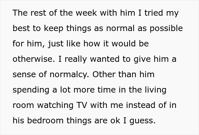 Text excerpt about dad supporting gay son, focusing on maintaining normalcy and spending time together after family conflict.