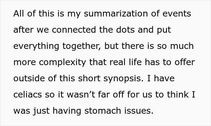 Screenshot of a text summarizing events about a woman convinced her MIL was poisoning her, fearing pregnancy might change things. Screenshot of a text summarizing events about a woman convinced her MIL was poisoning her, fearing pregnancy might change things.