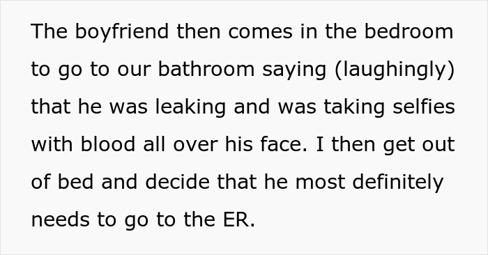 Boyfriend throws tantrum in bedroom with blood on face after girlfriend leaves on vacation despite his injury.