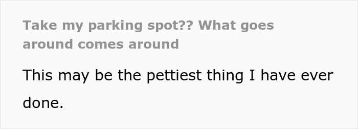 Text snippet showing a caption about a parking spot being taken and the idea of getting revenge instead of donuts.