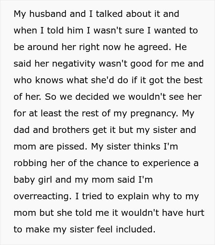 Text about mom of 6 boys worried if her sister is expecting a girl, facing family tension and being cut off during pregnancy. - 8