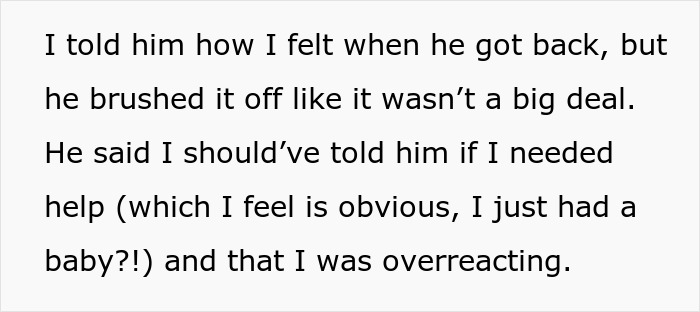 Text excerpt showing a mom expressing feelings of being dismissed after childbirth, highlighting exhaustion and need for support. Text excerpt showing a mom expressing feelings of being dismissed after childbirth, highlighting exhaustion and need for support.