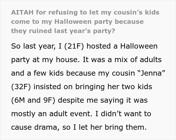 Excerpt from a Halloween party story where a mom refuses to leave kids at home and shows up to an empty house. - 2