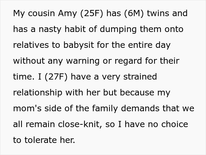 Woman keeps her promise to train cousin’s kids after being forced to babysit, showing strained family relationships. Woman keeps her promise to train cousin’s kids after being forced to babysit, showing strained family relationships.