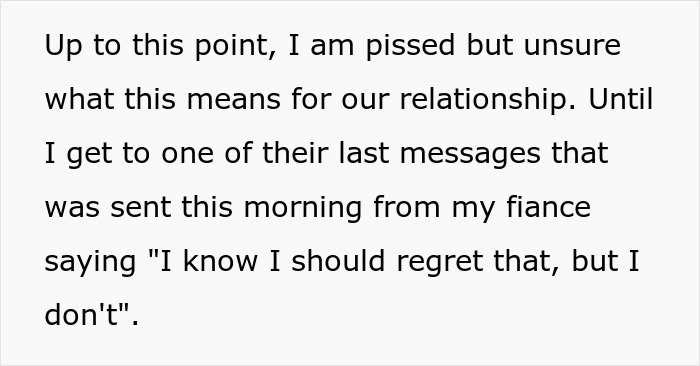 Text on a white background showing a message revealing secrets between a bride&rsquo;s twin sister and fianc&eacute;, causing heartbreak.