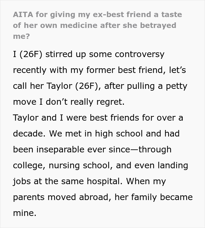 Text excerpt about a woman reflecting on giving her ex-best friend a taste of her own medicine after betrayal. - 2