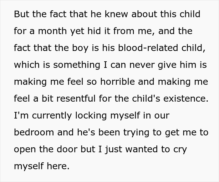 Woman locks herself in bedroom feeling hurt after husband hides affair and secret child for nine years. Woman locks herself in bedroom feeling hurt after husband hides affair and secret child for nine years.