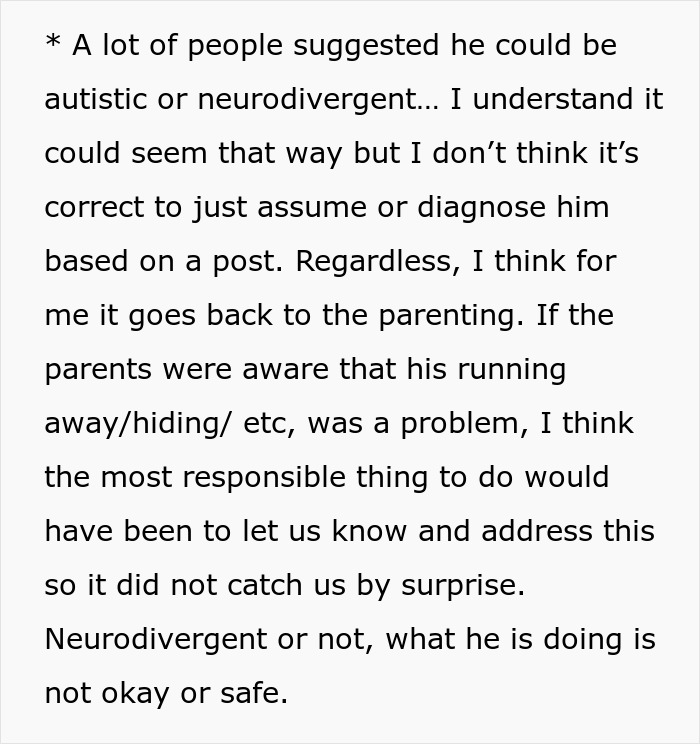 Text discussing concerns about parenting after a woman catches neighbor&rsquo;s son in her home with parents&rsquo; casual reaction.