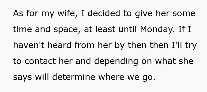 Text excerpt showing a father giving space to his wife while supporting their gay son after family conflict.