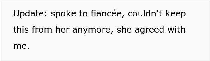 Text update stating fiancé agrees after man urged gay brother to come out and refused at wedding. Text update stating fiancé agrees after man urged gay brother to come out and refused at wedding.
