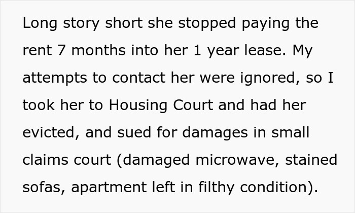 Tenant stops paying rent and damages apartment, landlord retaliates by setting up a website to defame her.