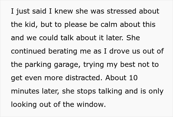 Text excerpt about a husband describing stress and conflict during a tense moment with his wife.