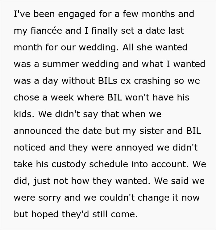 Text excerpt about scheduling a wedding to avoid BIL’s nightmare ex from family events for a peaceful day - 10