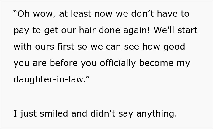 Woman happily talking about free salon service marriage benefits while smiling and appreciating a hairstylist’s skills. Woman happily talking about free salon service marriage benefits while smiling and appreciating a hairstylist’s skills.