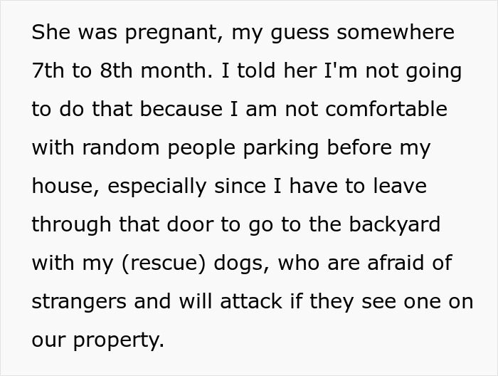 Alt text: A young woman, pregnant and in her seventh or eighth month, discussing a threat to cops while concerned about her rescue dogs.