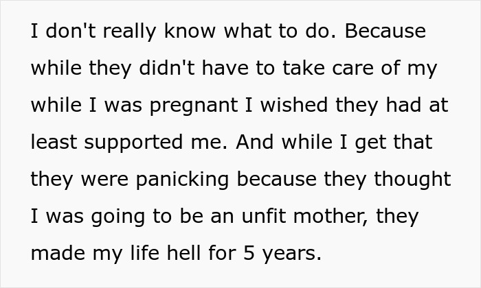 Text excerpt from estranged dad gets cancer story, showing daughter's feelings about lack of support during pregnancy.