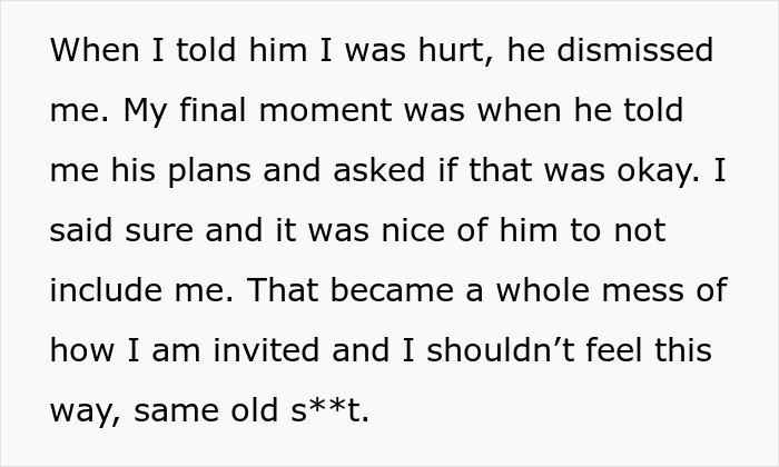 Wife shares feelings about husband&rsquo;s dismissive behavior and exclusion during family vacation with man-child husband.