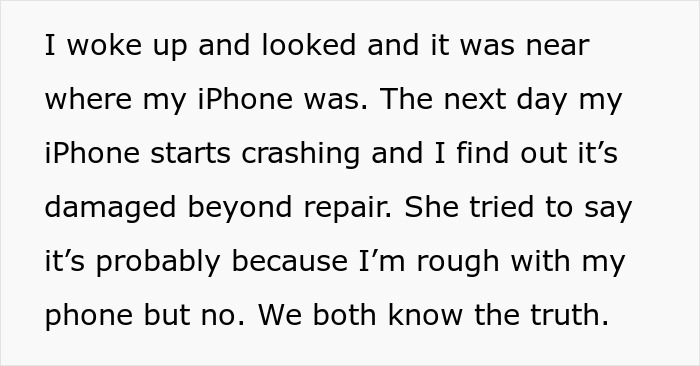 Text showing frustration over a damaged iPhone, highlighting tension with a clumsy girlfriend who keeps destroying his stuff.