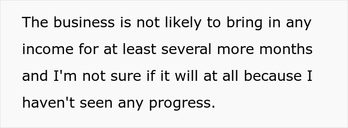 Text on a white background stating a woman feels financially trapped as her jobless fianc&eacute; lives off her for months trying to build a business.