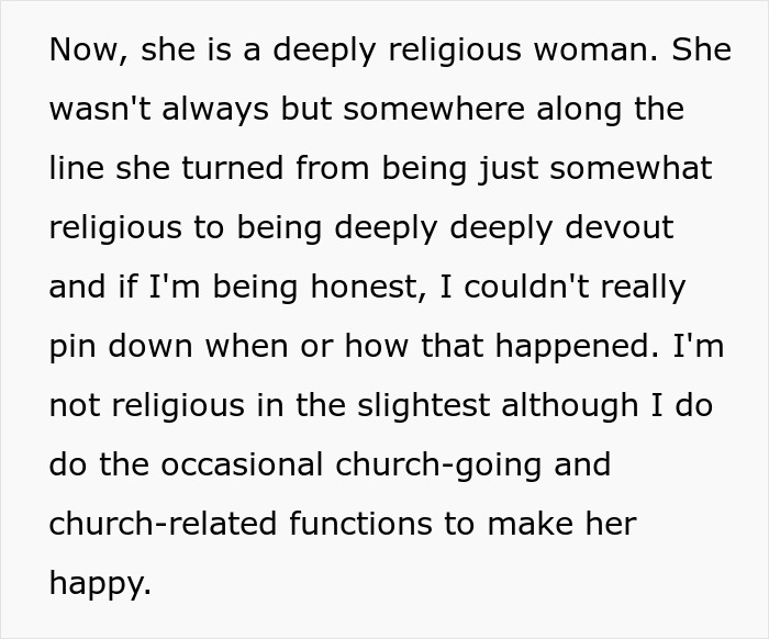 Text excerpt discussing a deeply religious woman and a dad who stands by gay son amid family conflict.