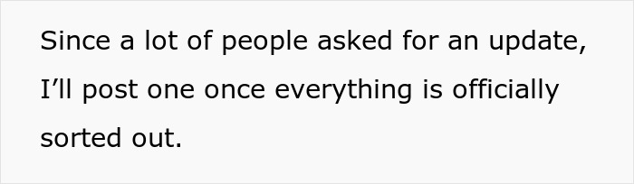 Text on plain background stating an upcoming update will be posted once everything is officially sorted out.
