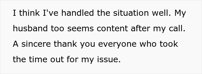 Text on a white background showing a woman expressing gratitude after correcting mother-in-law about baby&rsquo;s name.