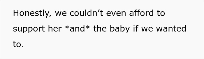 Text on a plain background expressing financial struggle to support a teen daughter and baby, related to calling CPS.