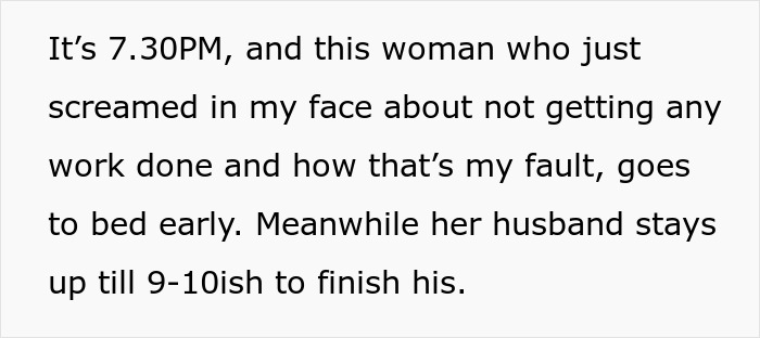 Text showing a woman expecting cousin to babysit instead of attending school and reacting negatively when refused.