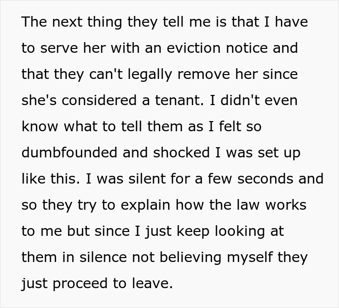 Alt text: Frustrated homeowner learns about eviction notice after friend breaks into house and claims tenancy by planting belongings.