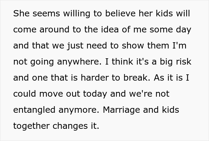Text excerpt discussing a man trying to win over fiancee&rsquo;s kids for years and considering moving out after relationship challenges.