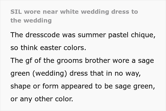 Groom&rsquo;s brother&rsquo;s girlfriend wears a sage green dress to wedding but it looks like a white wedding dress and gets trolled online.