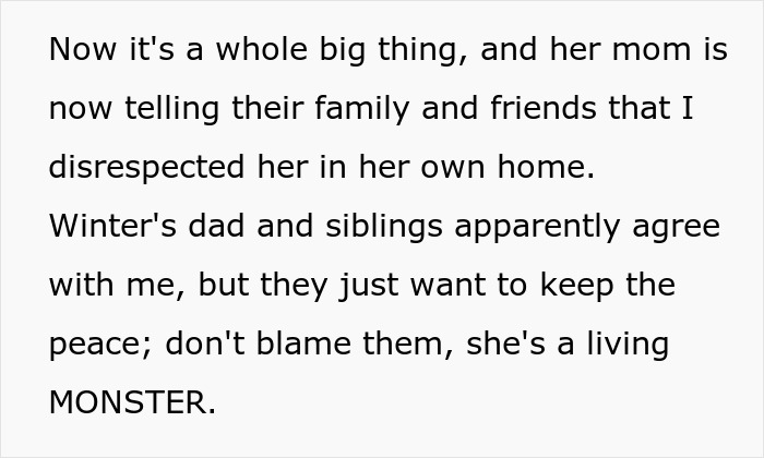 Text excerpt describing a family conflict after racist insults at dinner, highlighting emotional tension and division.