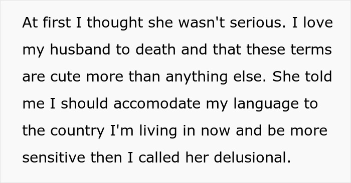 Text block showing a woman shocked to hear the cruel nicknames her brother’s wife uses, discussing sensitivity and language. Text block showing a woman shocked to hear the cruel nicknames her brother’s wife uses, discussing sensitivity and language.