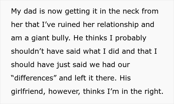 Text message discussing family fallout after person tells half-sister they ran away because of her, sparking conflict. Text message discussing family fallout after person tells half-sister they ran away because of her, sparking conflict.