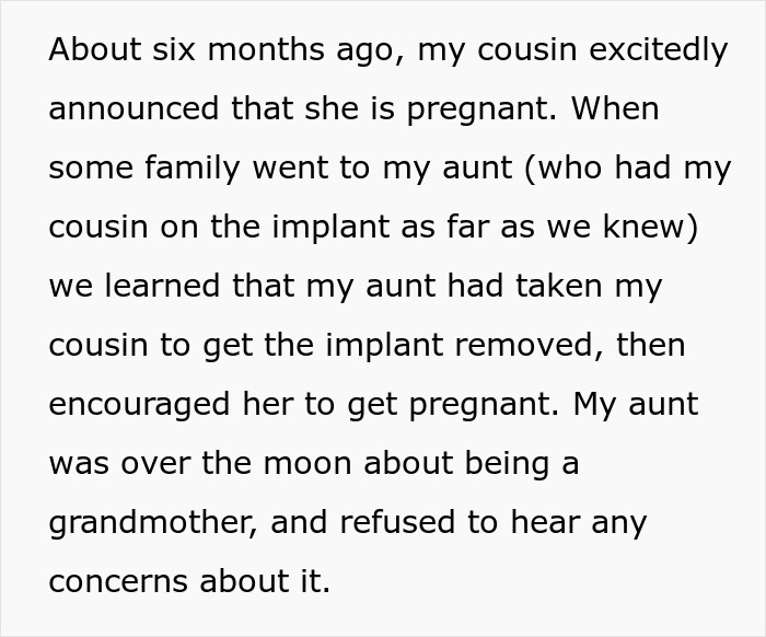 Text excerpt discussing a lady encouraging her disabled daughter to get pregnant, sparking a family feud.