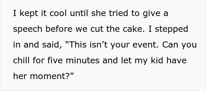 Text of a woman explaining how she told her sister-in-law to stop making niece's birthday about her spiritual awakening.
