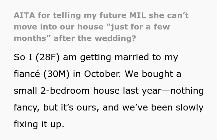 Woman refuses future MIL&rsquo;s temporary stay request, faces backlash before marriage in a small shared home scenario.
