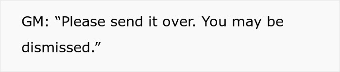 Text showing a GM warning an employee about possible dismissal after missing work due to a flat tire.