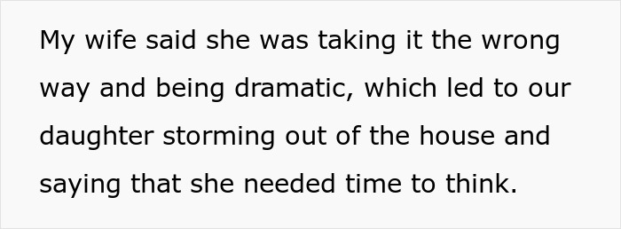 Text excerpt showing family conflict where daughter storms out after parents forbid her to have a baby under their roof.