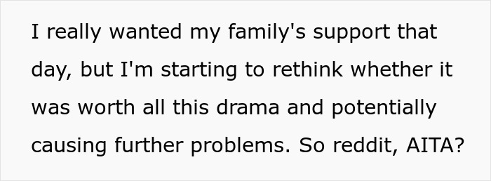 Text on a white background expressing a woman&rsquo;s need for family support amid drama and conflict with sister-in-law.