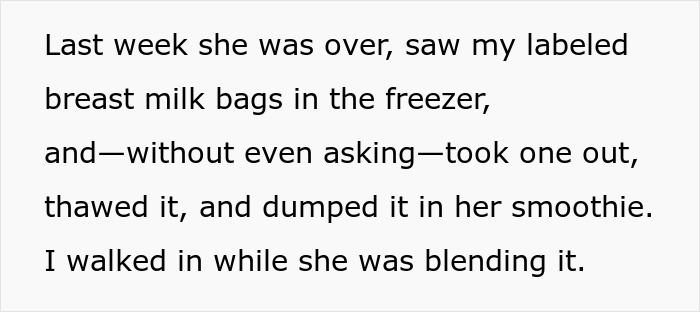 Text about using labeled breast milk bags from the freezer to add breast milk to a wellness smoothie being blended. Text about using labeled breast milk bags from the freezer to add breast milk to a wellness smoothie being blended.