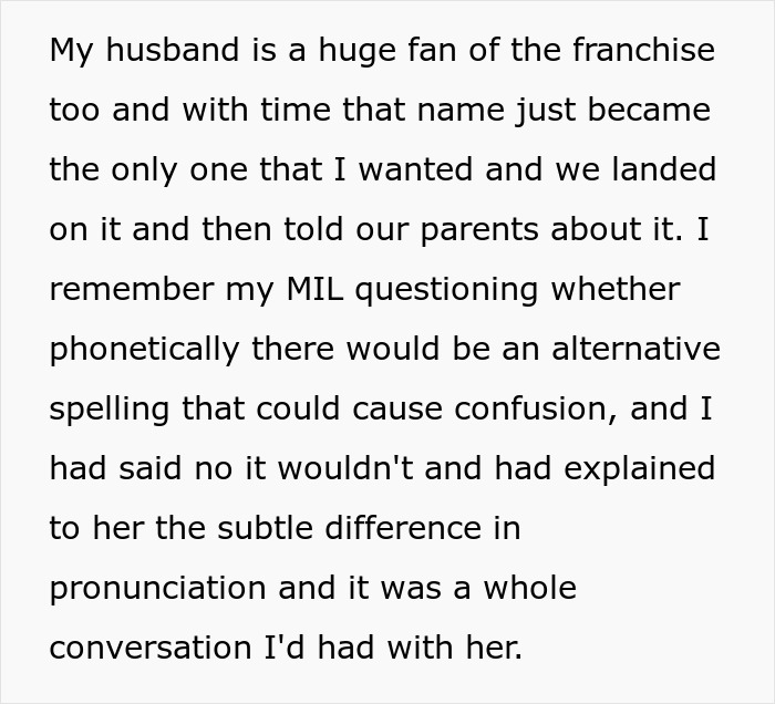 Woman corrects mother-in-law on baby&rsquo;s name origin, clarifying she did not come up with the name herself.